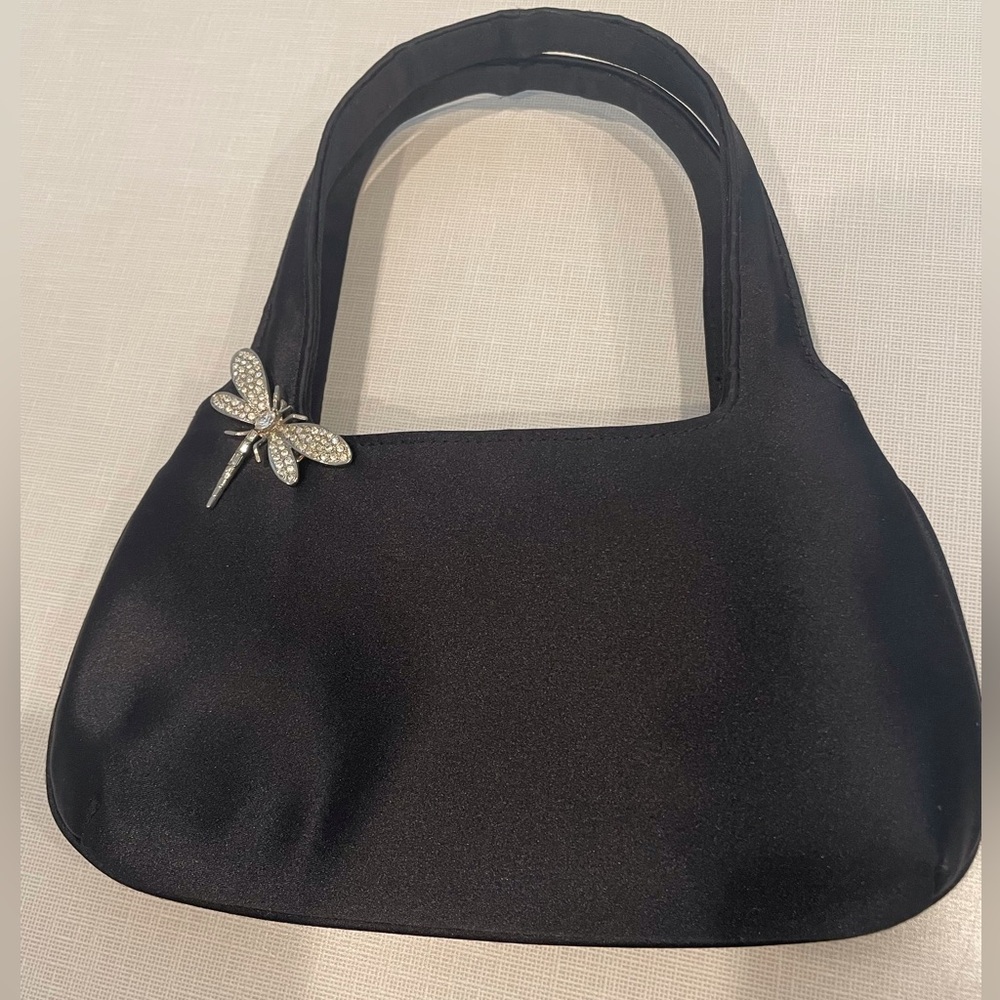 KENNETH JAY LANE, Evening bag, black with rhinestone dragon fly